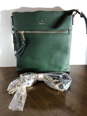 Brentano Double Zipper Square Crossbody In Green 9” x 9” x 1”